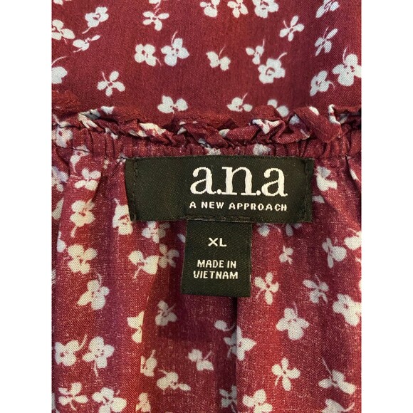 A.N.A. Boho Peasant Womens Plus Size XL Burgundy Patterened Blouse Top - Picture 7 of 10